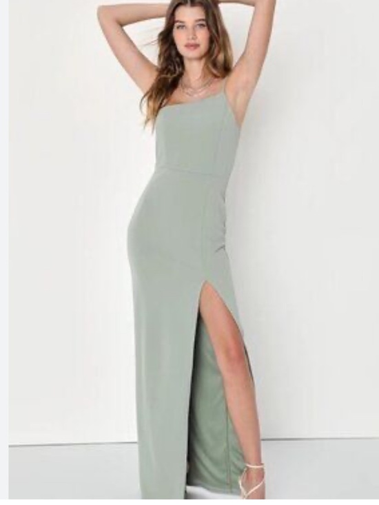 Lulus Dresses & Skirts - Lulu's Sage Green One-Shoulder High Slit Maxi Dress size L
